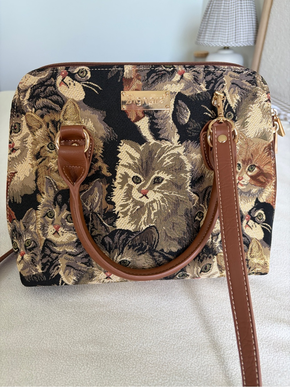 Signare cat tapestry handbag
